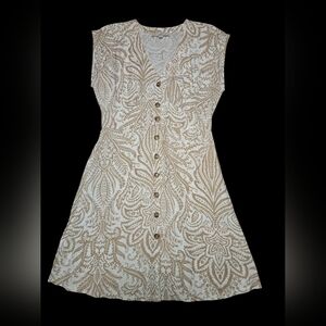 Loft Button Front Dress, Linen Blend Floral V-Neck, Size 4